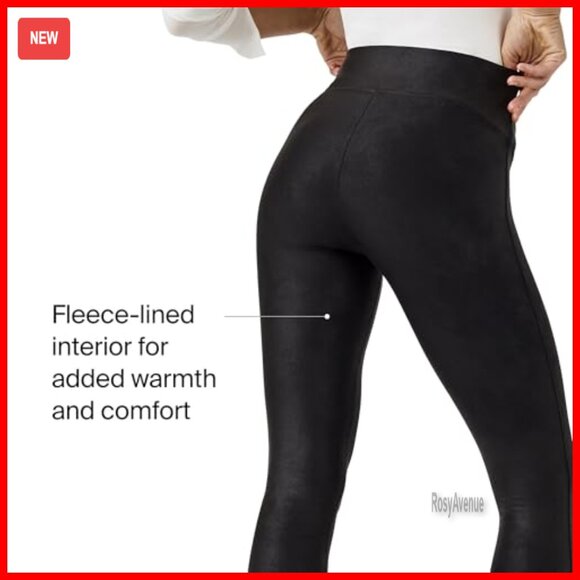 Faux Leather Fleece Lined Leggings Tummy Control High Waist Shapewear - Picture 4 of 7